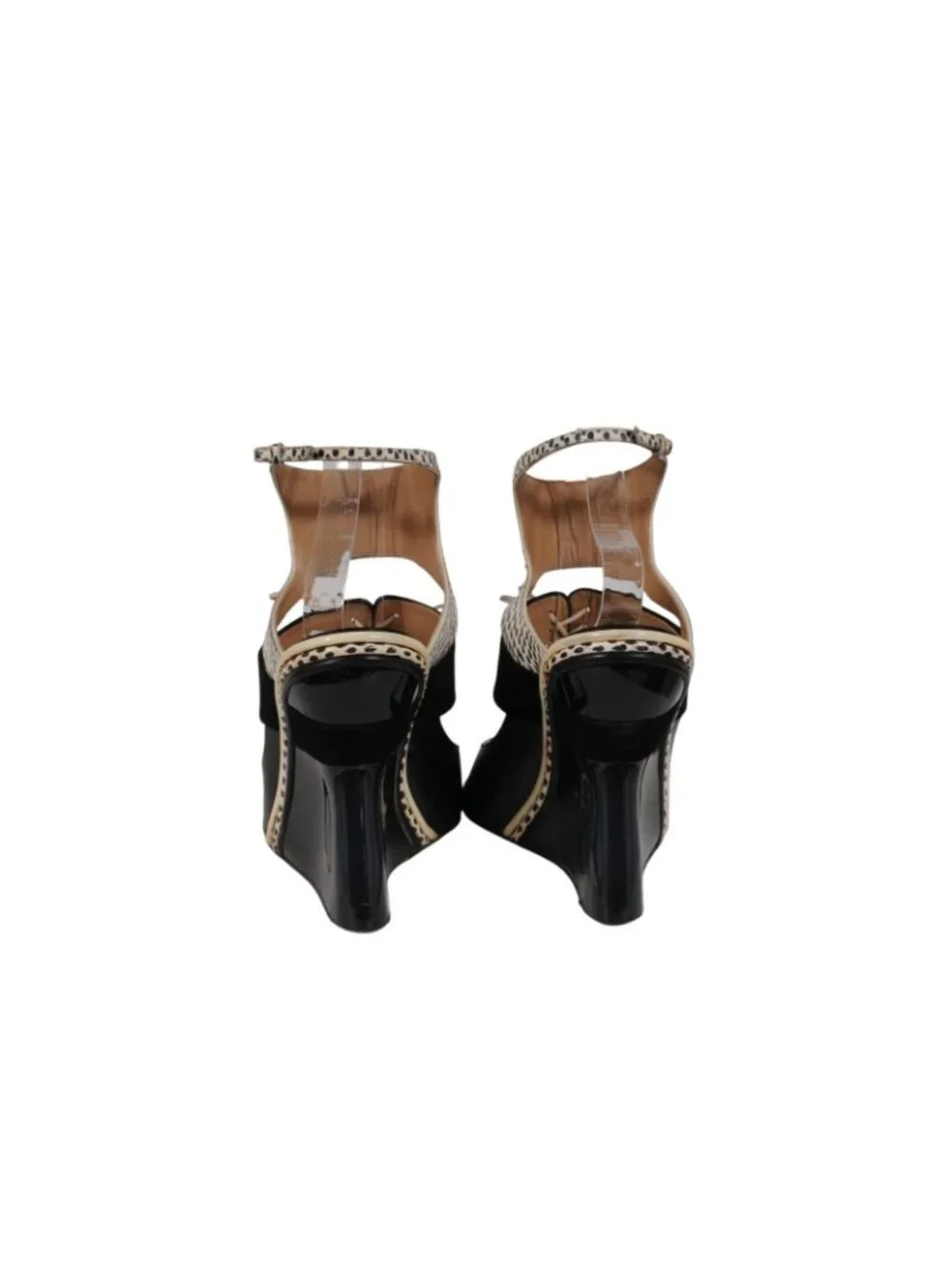 Salvatore Ferragamo Womens Plexi Glass Wedge Sandals Size US 10 Black Ivory Tan